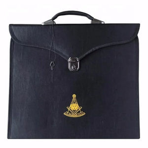 Custom Embroidered Masonic Badge Black Leather Portfolio <b>Case</b> Gold Laurel Emblem Classical Style <b>Sew</b>-On Patch - Product Image 2