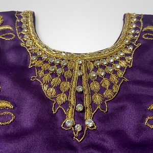 <b>Purple</b> Gold Embroidered Kaftan Women's Ceremonial Dress Adult Size Luxury <b>Velvet</b> Gown With Floral Pattern - Product Image 5