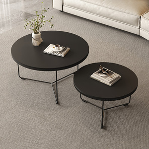 Modern Minimalist <b>Nesting</b> Coffee <b>Table</b> Set with Matte Black Round Tops and Thin Metal Legs for Living Room Apartment Hotel - Product Image 1