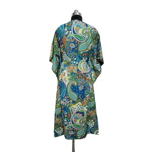 Handmade Indian Folk Art Woven Floral 100% Cotton <b>Kaftan</b> Dress Boho <b>Beach</b> <b>Cover</b>-<b>Up</b> Women's Resort Wear Loose Fit Maxi Summer - Product Image 4