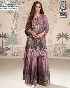 Women's Bandhani Embroidered Regal Mauve Mossilk Traditional Floor-Length Quick Dry All Seasons Regular Fit Gujarati Kurta/<b>Kurti</b> - Product Image 2