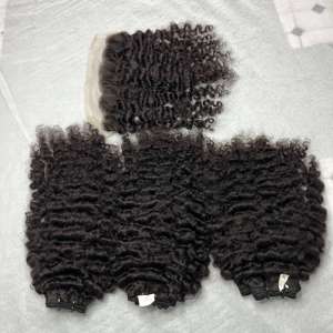 Mèches bouclées birmanes de couleur naturelle, extensions de cheveux doublement étirées avec dentelle, trame de génie, fermeture birmane crue - Product Image 4
