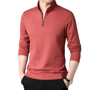 Polo de Punto Blanco de Manga Larga para Hombre, Cierre de Cremallera, Color Sólido, Corte Regular, Estilo Casual - Product Image 3