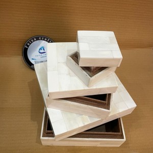 FAIZA CRAFT Indian Handicraft MDF Luxury Eco-Friendly Square Jewelry Box Bone Inlay Polished Real Touch Color <b>Storage</b> Boxes - Product Image 1