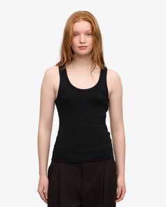 Débardeur tricoté à col rond pour femme, noir uni, style minimaliste, longueur normale, sans manches - Product Image 2