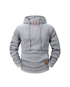 Sweat-shirt à capuche décontracté pour homme, pull à manches longues avec fermeture éclair quart de tour, poche kangourou et design de logo personnalisé - Product Image 5