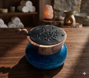 Brûleur à Bakhoor en Bois Moderne avec Couvercle Métallique, Mabkhara Arabe pour Résine, Brûleur à Oud, Décoration Parfumée pour la Maison, Cadeau Ramadan Aïd, Vente en Gros - Product Image 1