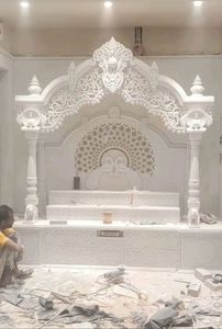 Jarrón de suelo móvil con incrustaciones de mármol blanco y patrón geométrico moderno para el templo Mandir y la Pooja en el hogar - Product Image 3