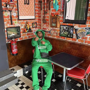 Conjunto de Sudadera y Pantalones Deportivos Personalizados de Doble Cintura con Pedrería, Sudadera con Capucha y Pantalones Anchos, Estilo Holgado para Hombre - Product Image 2