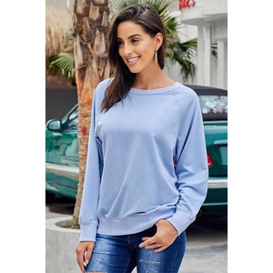 Otoño Invierno mujer liso 100% algodón cuello redondo sudadera para mujer Streetwear Vintage Oversize Casual moda Sudadera Mujer - Product Image 5