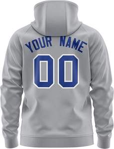 Sudadera deportiva con capucha y cremallera personalizada para hombre, color gris, con nombre del equipo y número estampados por sublimación, manga raglán. - Product Image 4