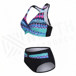 North Approach Women's Geometric Print 2 Piece Bikini Set <b>Crossed</b> Halter <b>Top</b> High Waist Bottom Quick Dry Swimwear - Product Image 3