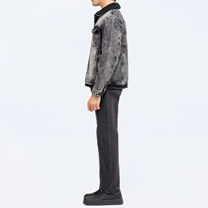 Wholesale High Quality Regular Fit Men's <b>Denim</b> <b>Jacket</b> Stand Collar Printed Zip for Winter Polyester/Cotton Streetwear OEM - Product Image 5