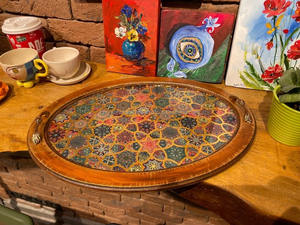 Plateau en bois pour la décoration de la maison avec poignées, en bois d'acacia, nouveau design, plateau de service avec poignée en acier, en provenance d'Inde - Product Image 2