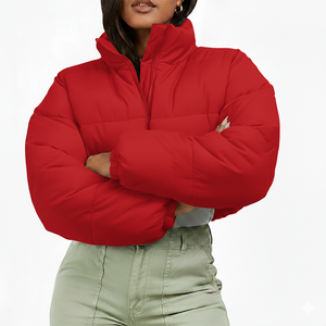 Customized Women's <b>Winter</b> <b>Thick</b> Cropped Quilted Waterproof Quick Dry Knitted Puffer Jacket Viscose Lining Bubble <b>Coat</b> Design - Product Image 5