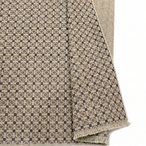 Tapis DECORDEC beige et noir en laine antidérapant à motif géométrique micro-quadrillé répétitif pour salon, chambre et hôtel - Product Image 5