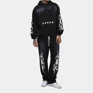 Ensemble de survêtement tendance effet vieilli délavé à l'acide, design uni, pour le sport et l'entraînement, comprenant un sweat à capuche et un pantalon de jogging - Product Image 4