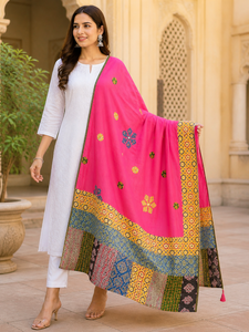 Jaipur Moda Handmade Patchwork Cotton Dupatta with Tassels Traditional Rajasthani Ethnic Dupatta for Women Festive Party Wear - Product Image 1