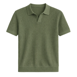 Polo en maille côtelée ondulée pour homme, manches courtes, coton premium, texture côtelée, coupe ajustée, décontracté et élégant, idéal pour l'été, vente en gros - Product Image 1