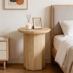 Tavolino da Caffè Rotondo in Legno, Utilizzabile come Tavolino Laterale per Divano o Tavolo da Tè nel Soggiorno - Product Image 2