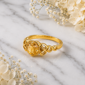 Natural <b>Citrine</b> Gemstone <b>Ring</b> Solid 925 Sterling Silver Yellow Gold Plated Classic Ornate Band Women's Anniversary <b>Ring</b> - Product Image 3