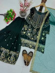 Traje Sharara Rosa para Mujer, Bordado, Estilo Indio-Pakistaní, para Bodas y Fiestas, Salwar Kameez Étnico, Largo hasta el Suelo - Product Image 4