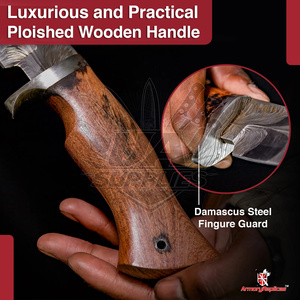 Mosaic Pattern Palm <b>Feather</b> Damascus Steel Fixed Blade Outdoor Hunting Knife Ergonomic Wooden Handle Leather Sheath OEM ODM - Product Image 4