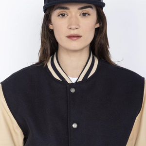 New Letterman Women's Varsity <b>Jacket</b> Black Beige Contrast Color Full Sleeve Turn-down Collar Autumn Wear - Product Image 6