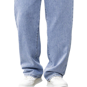 Mens <b>Light</b> Blue Stone Wash Baggy Straight Leg Denim Jeans Loose Fit Casual Wide Leg Full Length Cotton Pants Breathable Durable - Product Image 6