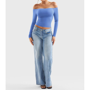 Women Off-The-Shoulder <b>Long</b> <b>Sleeve</b> <b>Crop</b> Top Solid Color Seamless Ruched Yoga Top Full <b>Sleeve</b> Activewear - Product Image 3