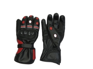 Gants de moto d'hiver pour homme et femme, en cuir de chèvre noir et rouge, avec protections des doigts - Product Image 4