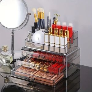 Freestanding Two-Tiered <b>Clear</b> Acrylic Display Organizer 16 Slots Drawer for Salon Retail Home Vanity Essential for Lip <b>Gloss</b> - Product Image 4