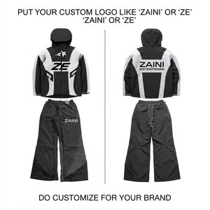 Zaini Enterprises Premium Men's Winter Breathable Polyester <b>Windbreaker</b> Set <b>Black</b> White Colorblock Panel Jacket Pants Custom - Product Image 1