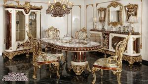 Muebles de comedor tallados en madera de estilo romano Compre mesa de comedor de madera de teca tallada a mano de 10 plazas Juego de mesa de comedor de estilo italiano - Product Image 5