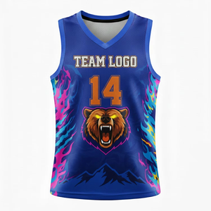 Camiseta de Baloncesto Sublimada Personalizada con Cuello en V y Logotipo de Oso Número 14 para Adultos Unisex que Absorbe la Humedad - Product Image 1