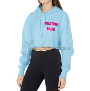 Sudadera de gimnasio de algodón para mujer de talla XS, Tops cortos con capucha bordada informal de otoño con estampado de letras de punto con logotipo personalizado - Product Image 6