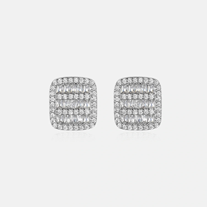 925 <b>Silver</b> Hoop Earrings with Zircon Stones 925 <b>Silver</b> <b>Stud</b> Earrings with Baguette Cut Diamond Channel Setting Geometric Minimal - Product Image 4