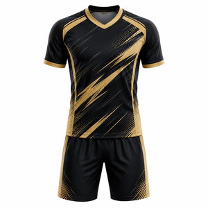 Camiseta de Fútbol Geométrica Negra y Dorada para Hombre, Manga Corta, Absorbe la Humedad, Ajuste Atlético, para Todas las Temporadas, Impresión Sublimada - Product Image 2