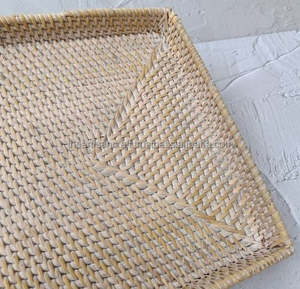 Plateau de Spa Rectangulaire en Rotin Vintage Décoration de Chambre Boho avec Technique Polie Sans Poignée Souvenir Style Amour Artisanat Naturel - Product Image 6