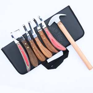 Kit de couteaux de fermeur pour sabots avec marteau de fermeur, couteau à anse pour abcess Rainbow, couteau à lame étroite double face D et couteau à sabot classique - Product Image 1