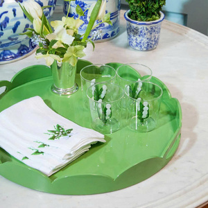 Scalloped edge lacquer tray with handles, handcrafted in <b>Vietnam</b>, premium serving tray with OEM/ODM color options. - Product Image 4