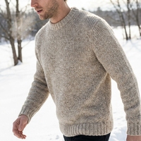 Pull en cachemire et laine pour homme, col rond, tricot vintage, tricot d'hiver