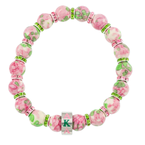Pulsera de cuentas de jade rosa y verde con espaciadores de diamantes de imitación plateados, joyería elástica de moda, accesorio de regalo para mujer - Product Image 1