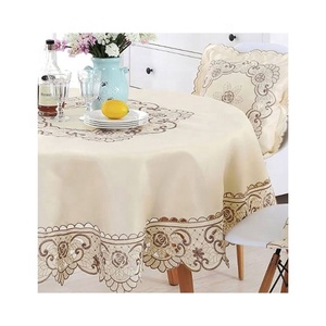 Fashionable New Transparent Embroidered Rese Gold Colour Beautiful Hand Made 100% Organic Cotton Fabric Table Clothes on Sale - Product Image 2
