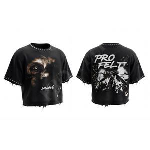 Camiseta de algodón de talla grande para hombre, manga corta, cuello redondo, holgada, estilo hip hop, transpirable, de forro polar, venta al por mayor - Product Image 6