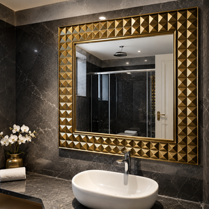 Gold Geometric Bathroom <b>Mirror</b> with 3D Pyramid Frame for Modern Marble Vanity Interior Decor - Product Image 3