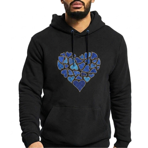Rhinestone Heart Graphic Hoodie – <b>Mens</b> Heavyweight 380 GSM Beige Fleece – Custom Crystal Studded Streetwear <b>Pullover</b> - Product Image 2