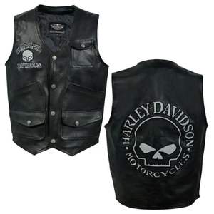 Gilet en cuir Harley Davidson Skull - Gilet en cuir authentique pour motards - Product Image 4