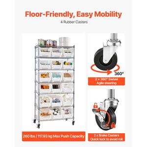 Scaffale Portaoggetti a 7 Ripiani con 18 Contenitori, Sistema di Scaffalature in Filo d'Acciaio con Ruote Mobili per Organizzazione Attrezzi - Product Image 5