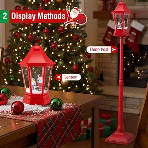 Farola Navideña Roja de 64 Pulgadas con Escena de Santa Claus/Muñeco de Nieve/Árbol, 60 LED Blancos Cálidos, 8 Melodías y 2 Modos - Soporte/Mesa 12.5 1\” - Product Image 2
